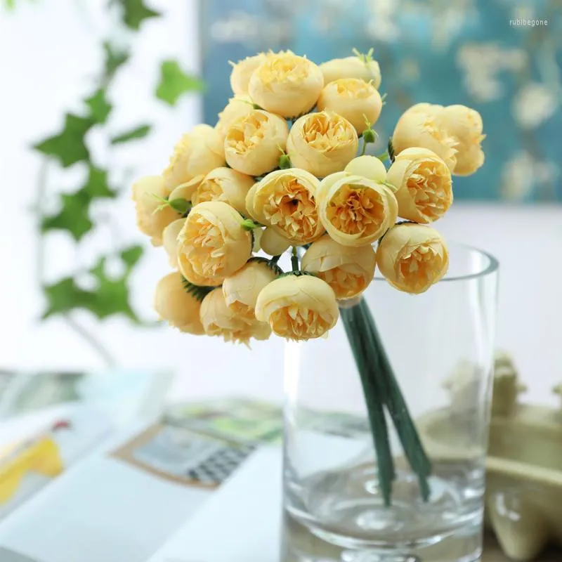 装飾的な花の花輪のヘッドシルクローズブーケ人工ミニディーウェディングブーケセンターピースブライダルシャワーパーティーホーム