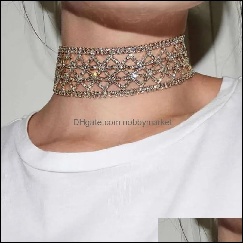 Luxury Jewelry Big Crystal Rhinestone Shiny Necklace Gift For Women Wedding Jewellery Neck Decoration Sexy Hollow Collar Chains