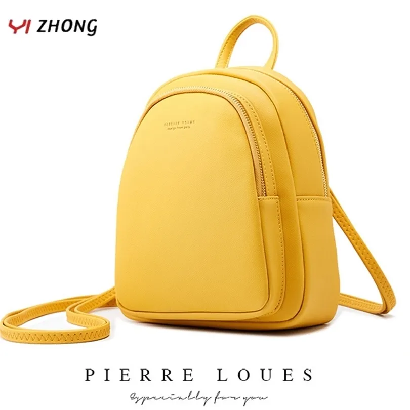 YIZHONG Leather Mini Backpack MultiFunction Small Backpack Purse Designer Famous Brand Women Bags Simple Shoulder Bag Mochila 210922