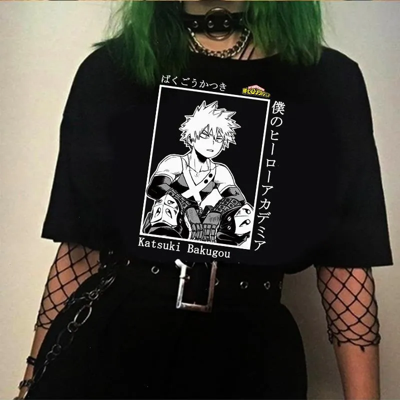 Min boku no tops hjälte akademi katsuki bakugou tryck harajuku topp kvinnor t-shirt casual dams grundläggande o-krage kortärmade t-shirts