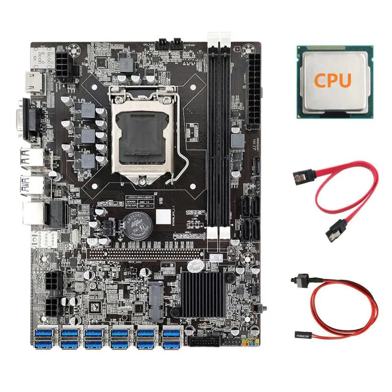 Schede madri Scheda madre mineraria ETH con cavo switch CPU SATA LGA1155 12 PCIE a USB MSATA DDR3 B75 BTC Scheda madre