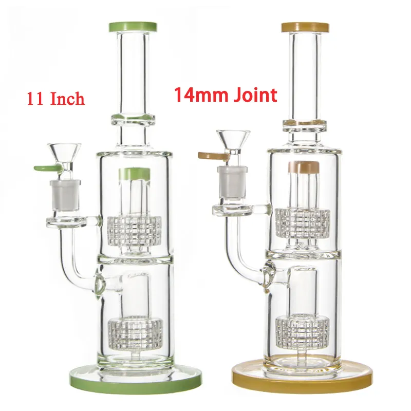 Bong in vetro inebriante Narghilè 4 colori 14mm Femmina Joint Oil Dab Rigs Doppia matrice stereo Tubi d'acqua con ciotola