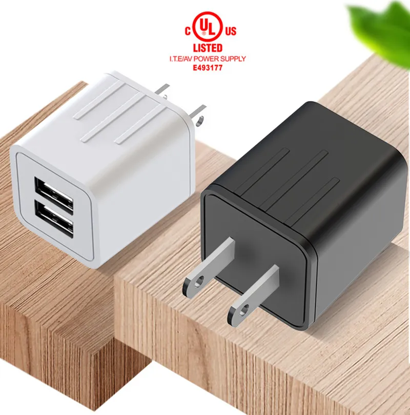 caricatore mobile con doppia porta USB 2.1a per iPhone certificato ETL Amazon vendita calda 2 porte di ricarica a parete USB 10,5 W pin US caricatore del telefono