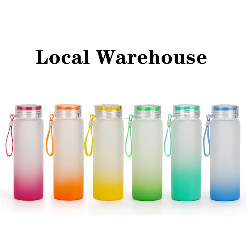 Local Warehouse 17oz Sublimation Glass Tumbler with Silicone Handle Thermal Transfer Water Bottle Gradient Drinking Cup A02