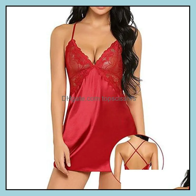 Plus Size 2XL See Through Sexy Lingerie Women Lace Babydoll Dress Sleepwear Underwear Babydolls Sheer Sleepwear Chemises