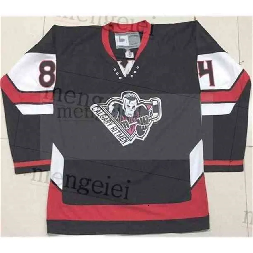 MTHR -vintage bret Hart Calgary Hitmen Hockey Jersey broderi Stitched Anpassa valfritt nummer och namntröjor