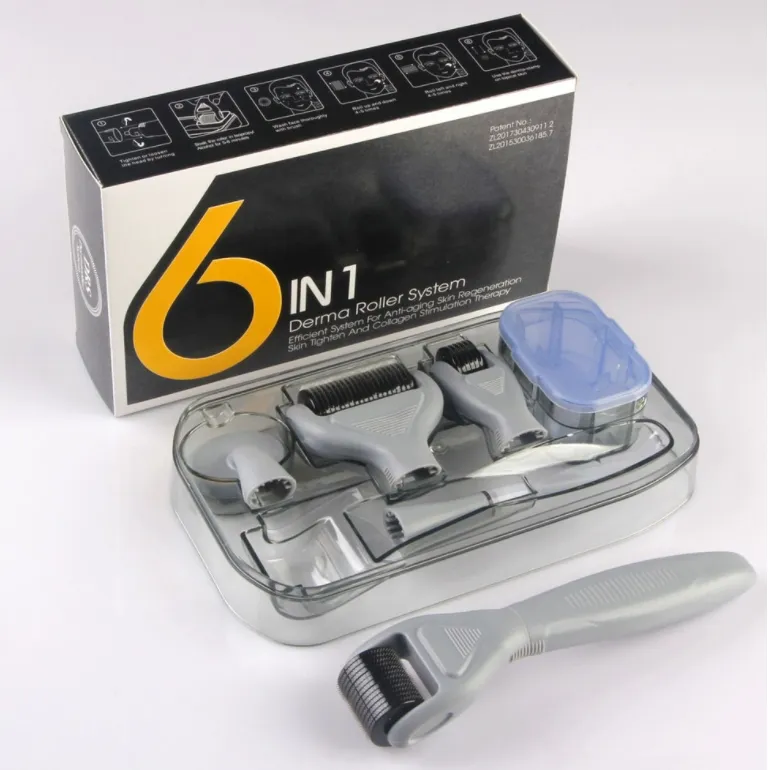 Derma Roller Kit 6 i 1 för mikronedling Face och kroppstitannålar Microneedle Rollers Hem Använd Ansikt Mikrodermabrasion Safe Nybörjare Kosmetika