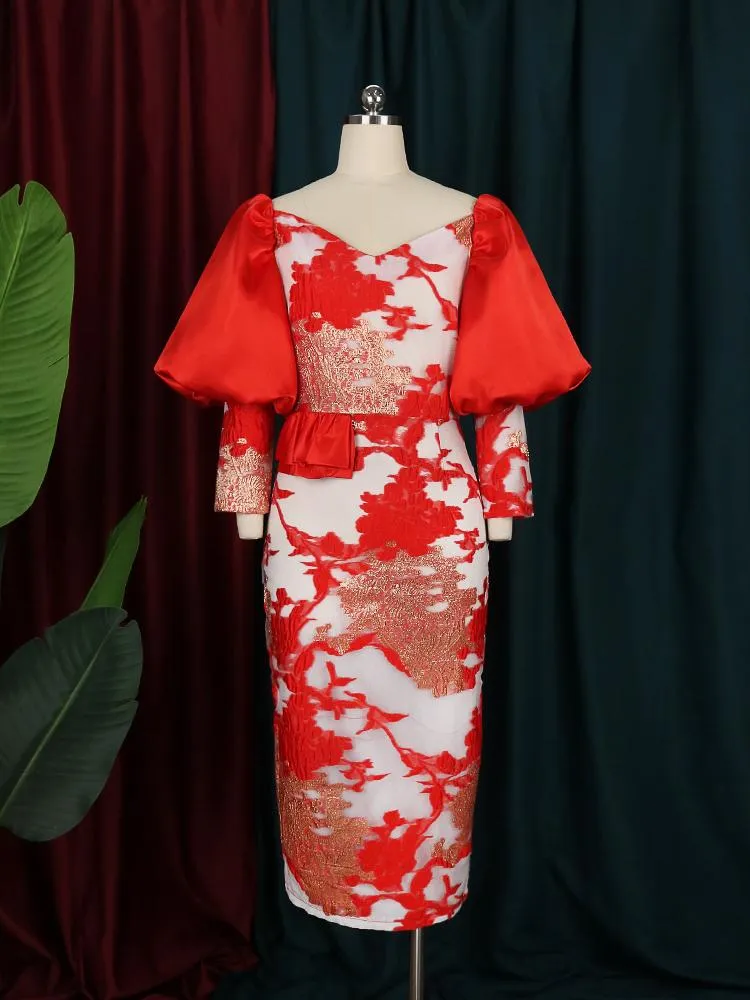 Elegant Red Print Dress - Womens Vintage Pencil Dress with Puff Sleeves,  Peplum & Slim Fit. Perfect for Parties, Events, Plus Size 3XL Available!  from Dhgate Basic & Casual Dresses - price 56.59