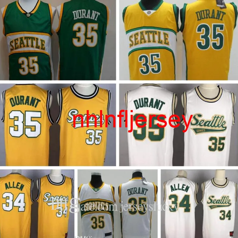 أعلى جودة خمر seattlesupersonics sonicsjersey كيفن 35 ديورانت نيو راي 20 ألين رخيصة كرة السلة الفانيلة تنفس حجم S-2XL