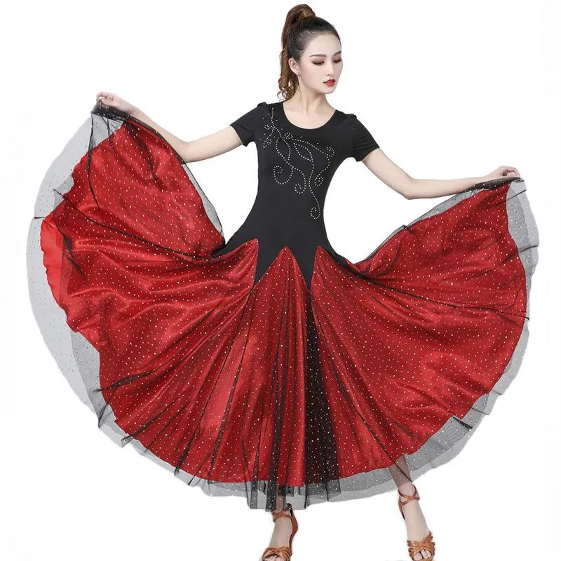 Escenario desgaste mujeres español traje de flamenco niñas moda vestidos de baile 360 grados faldas de salón estándar ropa de fiesta de carnaval