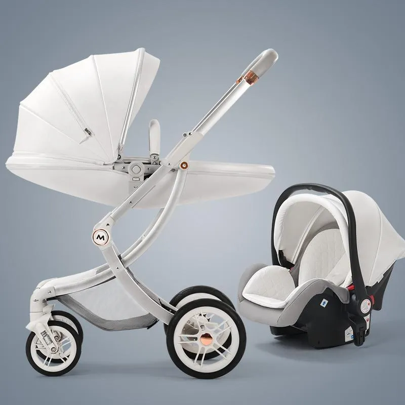 Poussettes # Poussette bébé de luxe 3 en 1 chariot avec siège auto coquille d'oeuf né cuir haute paysage poussettes # 2226