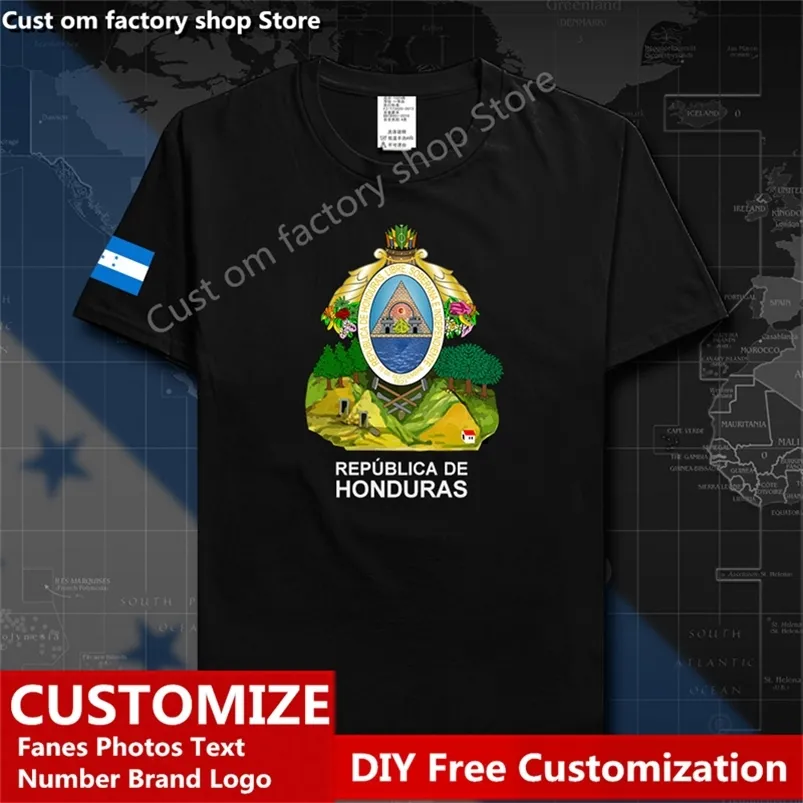 Honduras Country T Shirt Özel Jersey hayranları DIY isim numarası Tshirt High Street Moda Hip Hop Gevşek Tişört Tişört 220616GX