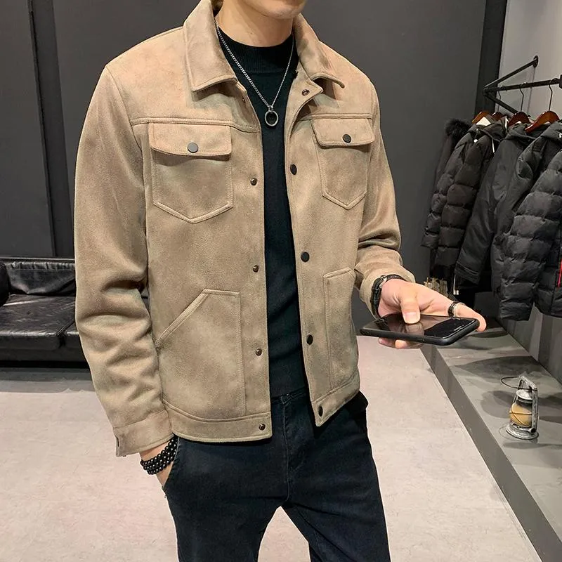 Men s Casual Micro Suede Leather Jacket Bomber Baseball Grey Streetwear Clothes Khaki 2024 Zipper Closure Long Sleeve Regular Fit Casual Style