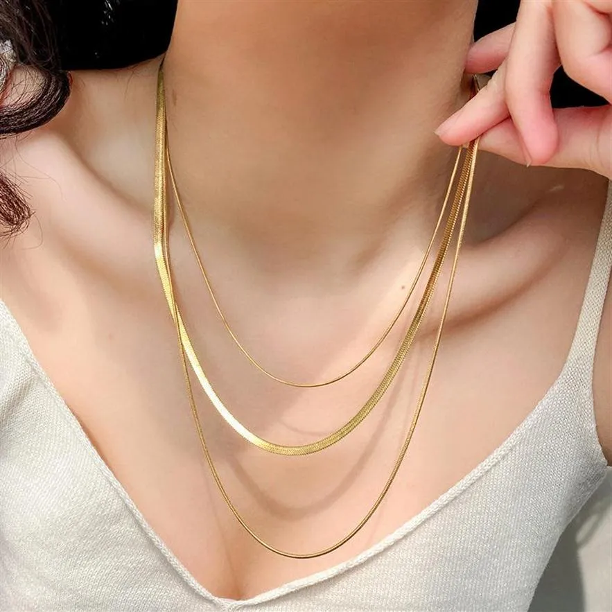 Chains 2021 Summer Minimalist 3 Layered Flat Snake Chain Necklace 316L Stainless Steel For Women Waterproof1979