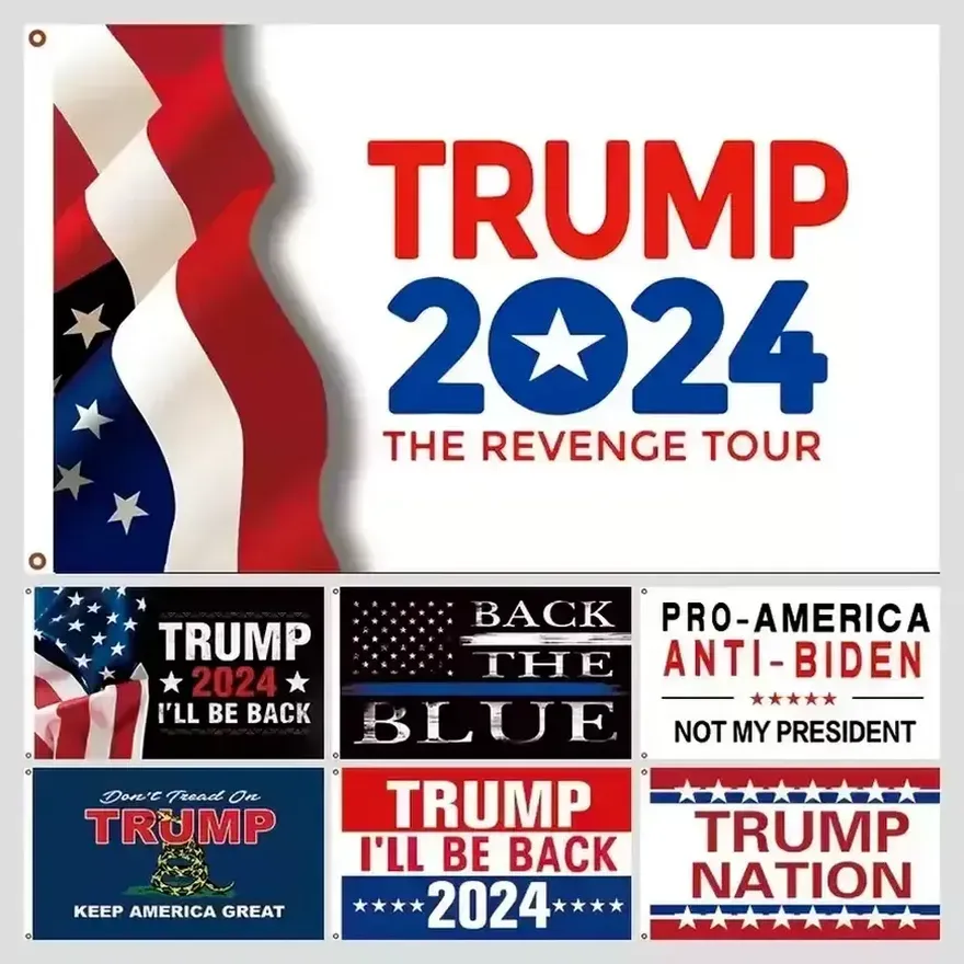 Trump Flag 2024 Hij zal terug zijn, laten stemmen opnieuw tellen 3x5 voet Trump president verkiezingsbanner 90x150cm 0810