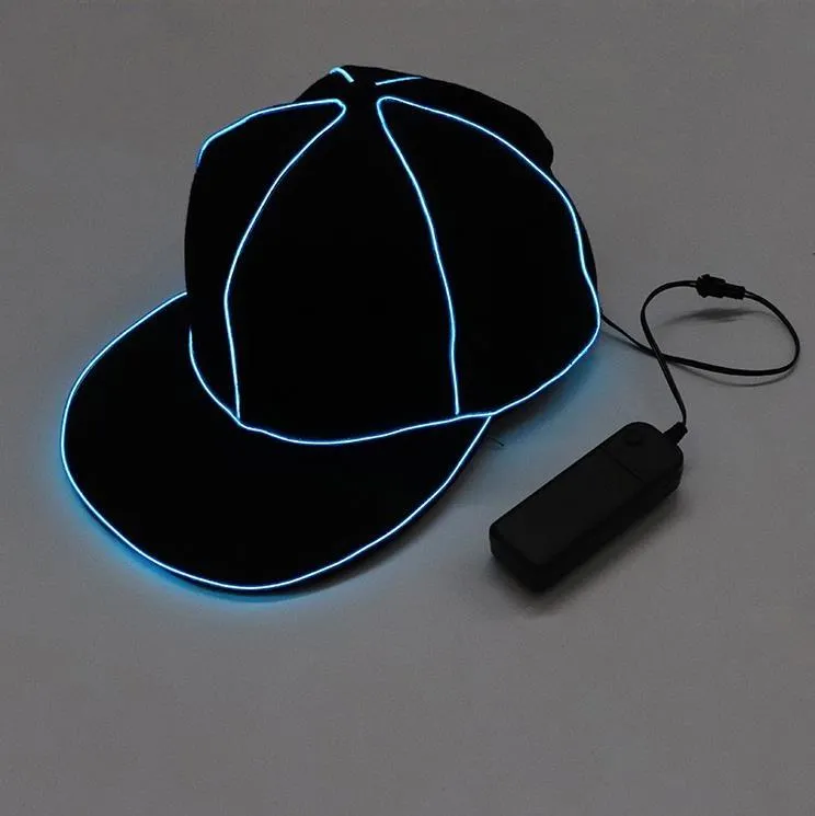 Portable EL Wire Baseball Cap Plain LED Light Hip Hop Hat Glowing In The Dark Snapback For Party Decoration SN4958