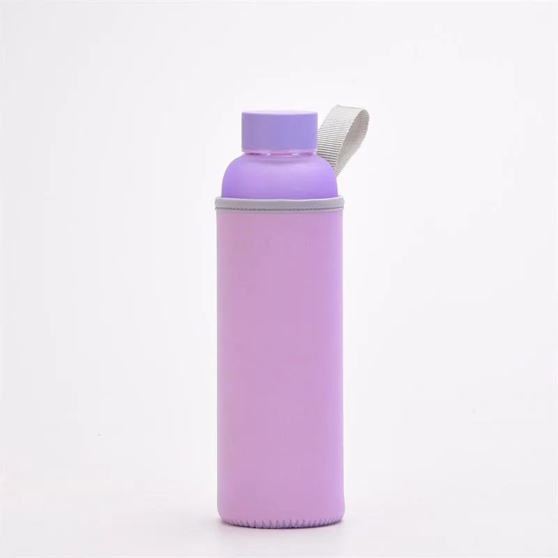 550ml Single Layer Frosted Glass Water Bottles with Neoprene Insulator Sleeve Bag Portable Sports Outdoor Camping Water Bottle