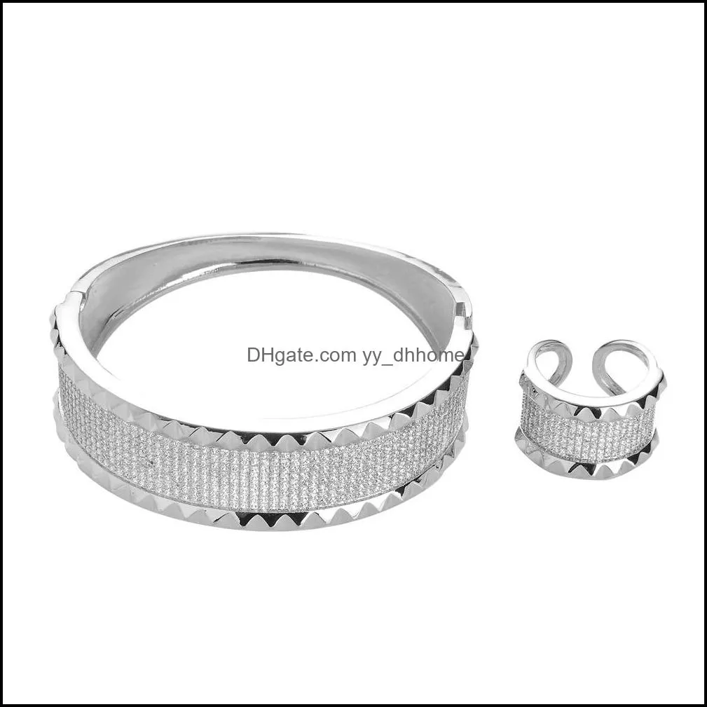 diamonds ring bangle bracelet for women jewelry set copper zircons luxury rings bracelets Valentine`s Day gift for girlfriend wife 105