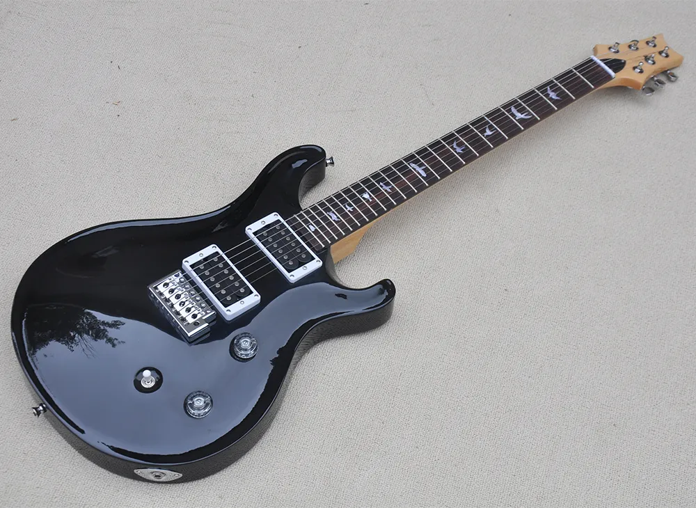 Premium Black Black Electric Guitar With Humbuckers, Pickups, And