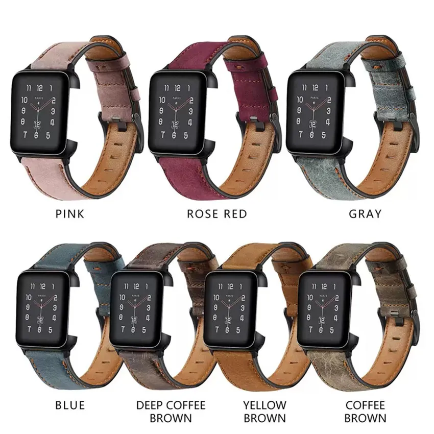 Bracelets de montre en cuir véritable pour Apple watch 7 6 5 4 3 2 1 SE Vintage smartwatch band iwatch 38mm 40mm 41mm 42mm 45mm