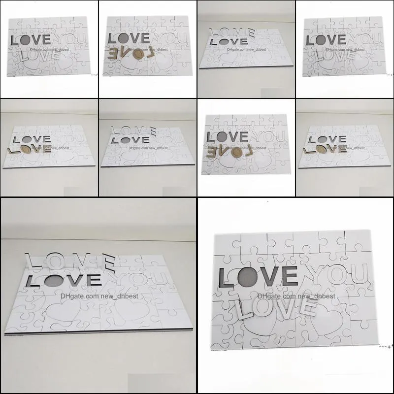 NEWParty Gift MDF Sublimation Puzzle LOVE Heart Irregular Jigsaw 9.84*7.08inch Thermasl Transfer Blank Puzzles Customized Creative