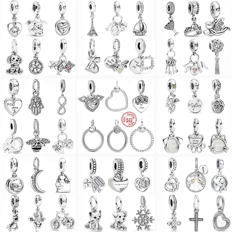 925 Argent Fit Pandora Charme 925 Bracelet Coeur Ami Chat Chien Je T'aime Pendentif ensemble de breloques Pendentif DIY Fine Perles Bijoux