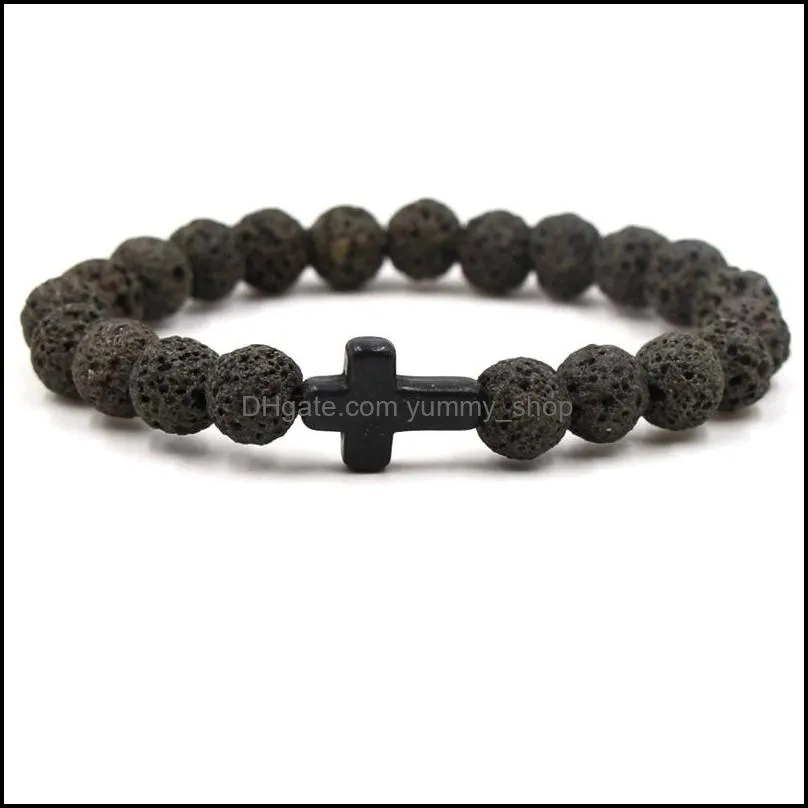 fashion cross natural 8mm lava stone turquoise bracelet aromatherapy essential oil diffuser bracelet for women men