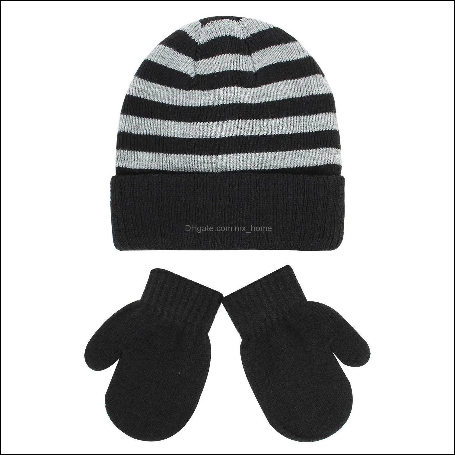 12 colors newborn stripe hat gloves set baby crochet knit hats infant skull caps mitten sets soft cotton autumn winter warm cap accessories
