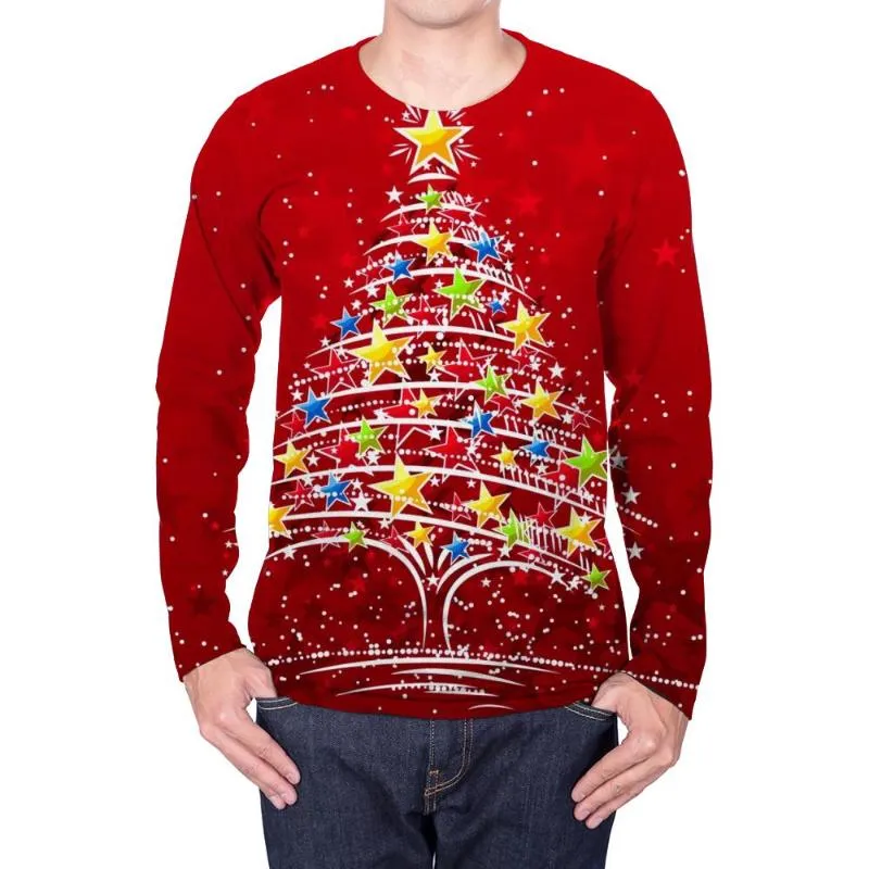 Mens T-Shirts Marka Noel Uzun Kollu Tişört Erkekler Yıl T-Shirt Ağacı Hip Hop Kırmızı Anime Giysileri Giyim Kırmatıcılar