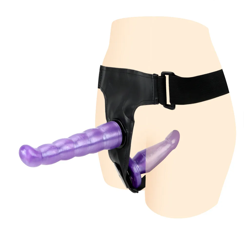 Dubbel dildo strapon sexig leksak för kvinnor lesbiska par penis ultra elastisk sele rem på trosor