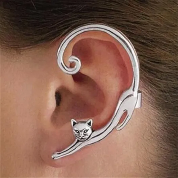 مقطع Cat Cat لطيف على أقراط أذن الأذن أقراط للنساء Orecchini أذن التفاف الأذن Boucle d'Oreille Clip GC1145