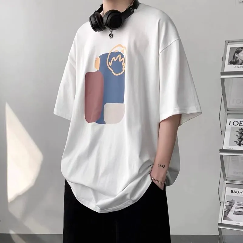アブストラクトパターンメンズTシャツ夏の特大のTシャツを印刷するカジュアルシックブランドトップユニセックスハラジュク女性服0615