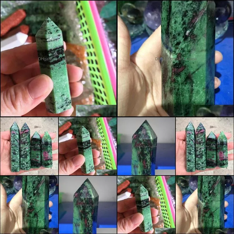 Natural Green Ruby Quartz Crystal Zoisite Obelisk Quartz Crystal Energy Gemstone Reiki Healing Chakra Point Wand