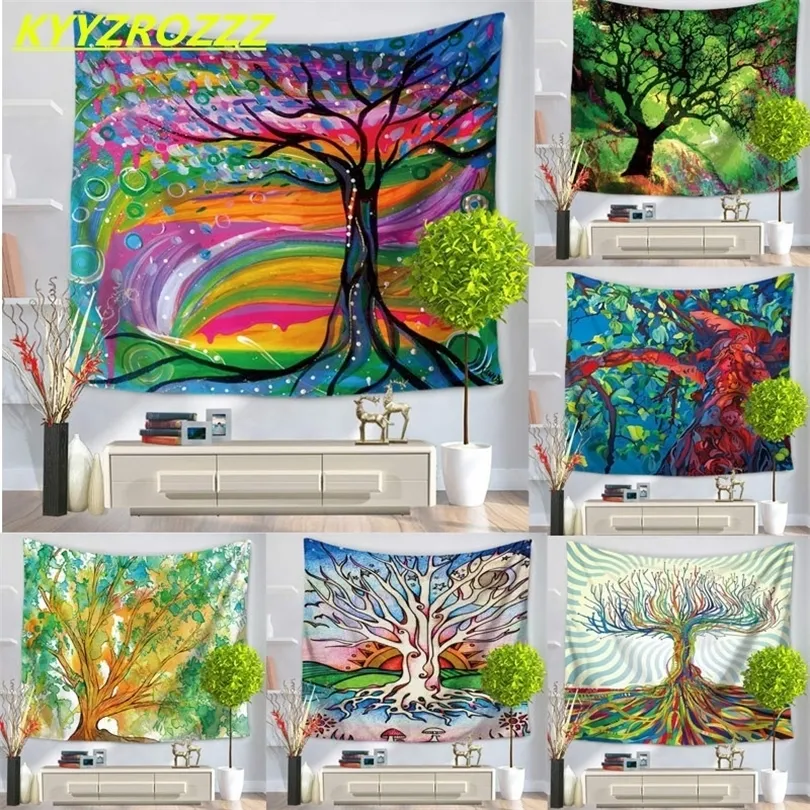 KYYZROZZZ Oil Painting Tree Tapestry Mandala Floral Wall Art Carpet 130cmx150cm 150cmx200cm Life Wall Tapestry Sheet T200601