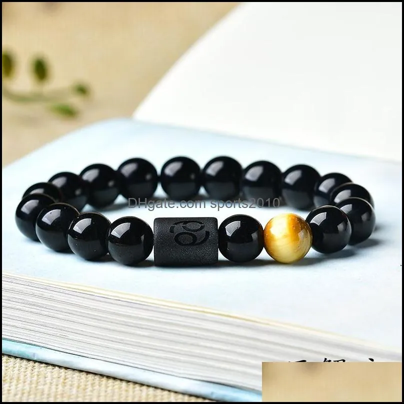 8mm tiger eye stone beads 12 constellation couple black strands bracelet men bracelets for women pulseras masculina hombre sports2010