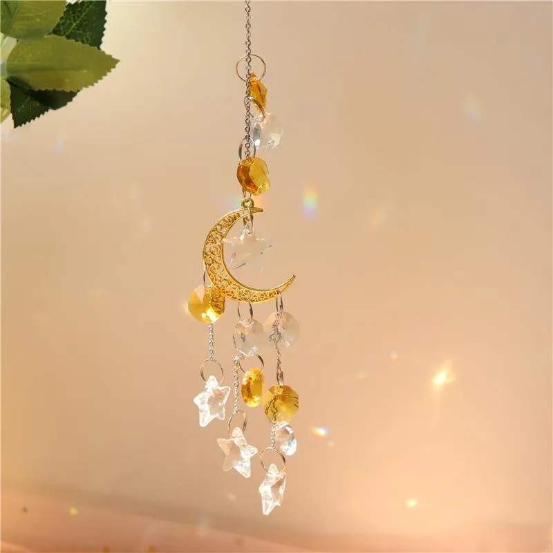 Objetos decorativos Figuras Rainbow Maker Crystal Prism Chime Chime Pends Luna y estrella Swratcher Hanging Hanging Home Wedding Party C
