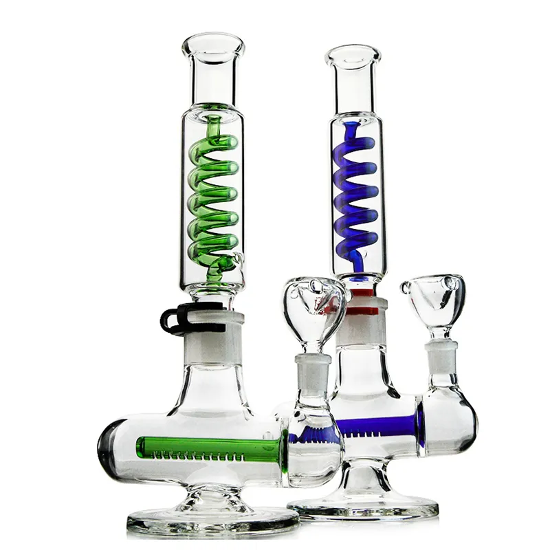 Bongo tubo reto congelável de 11 polegadas em linha Perc Dab Rig base redonda tubo de água condensador bobina perc bongo de vidro com junta de 14,5 mm