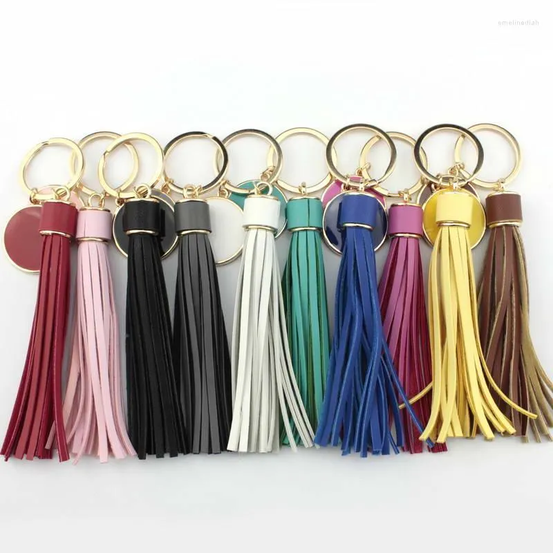 Keychains Leather Long Tassel Dangle Drop For Women Creatively Enamel Disc Blank KeychainsKeychainsKeychains Emel22