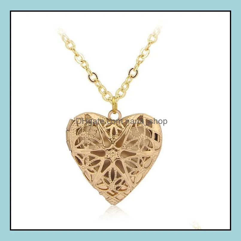 Simple handmade photo pendant hollow heart-shaped photo box necklace GSFN440 (with chain) mix order Pendant Necklaces