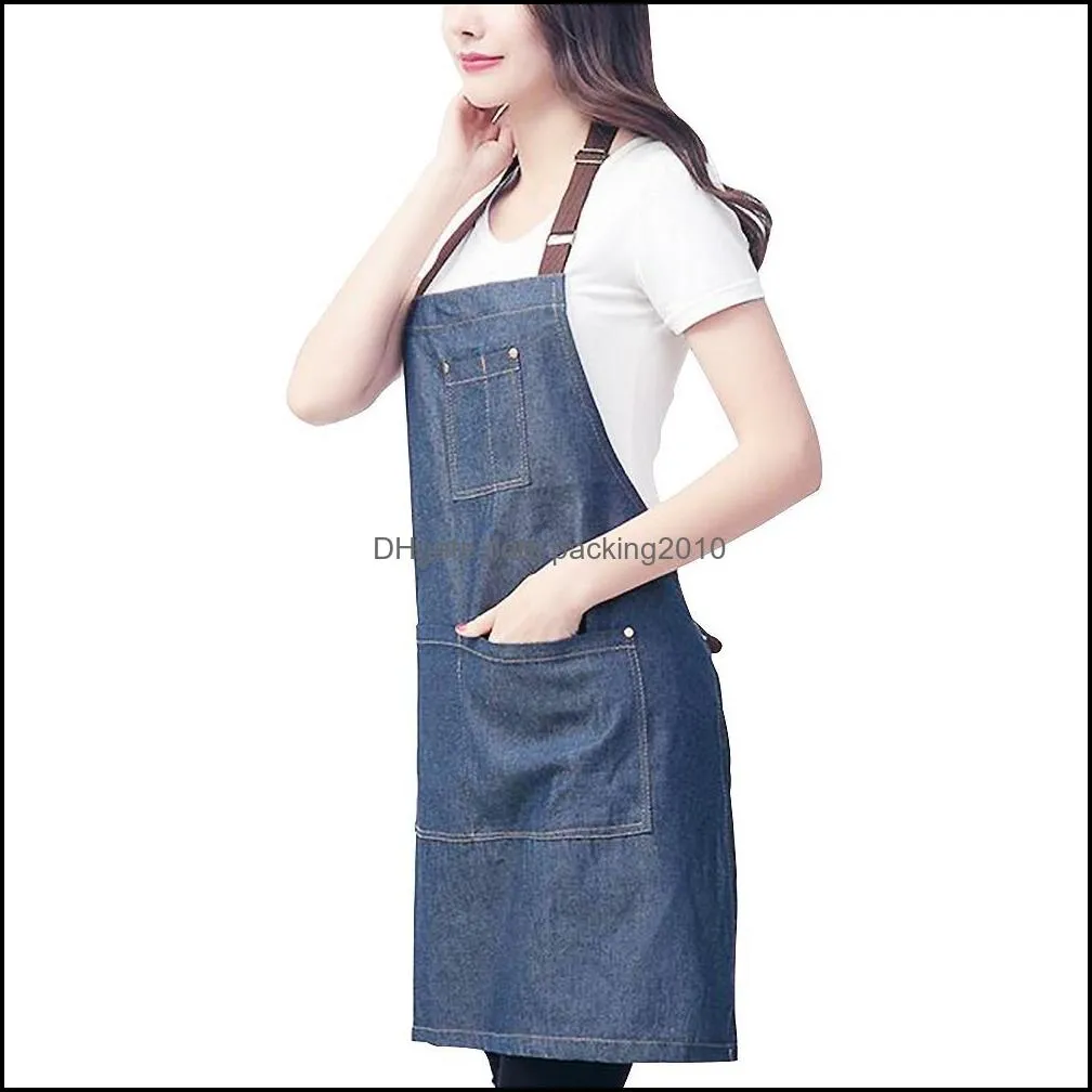 Kitchen Apron Unisex Denim Aprons Adjustable Men Women Apron With Pocket Chefs Cooking Baking Avental Home Cleaner Tool