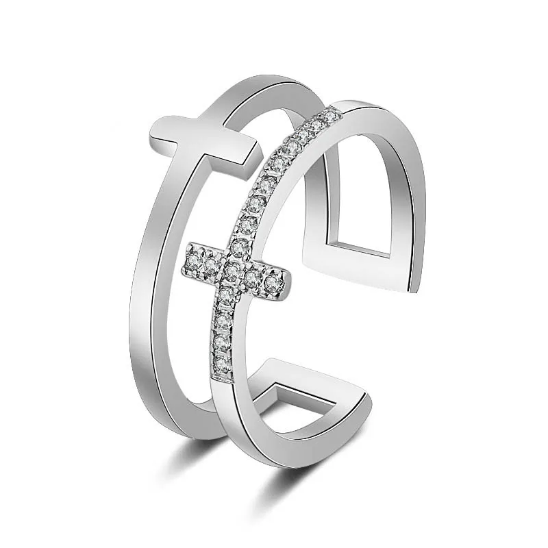 Anelli di cluster JZ TFB RLLEN Sterling Sterling Sterling Open Cross Gemstone 925 Anello con gioielli fai -da -te logo per donne.