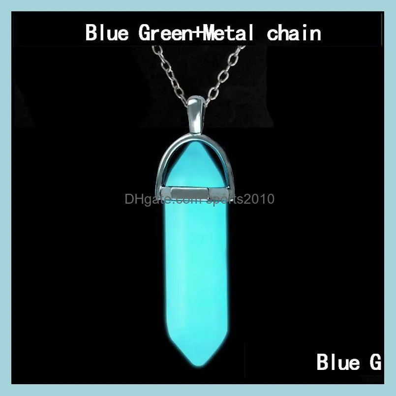 glow in the dark quartz crystal pendant necklace natural stone healing point hexagonal bullet charm chains for women men sports2010