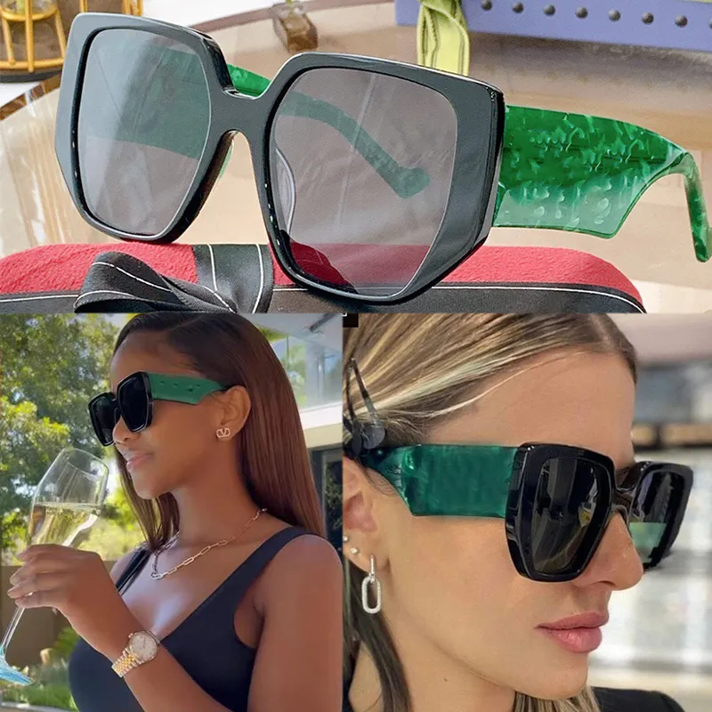 Officiella senaste kvinnors solglasögon 0956 överdimensionerade ramglasögon occhiali da sole firmati femminili grön turkos smaragd med stor metalllogotyp 0956s