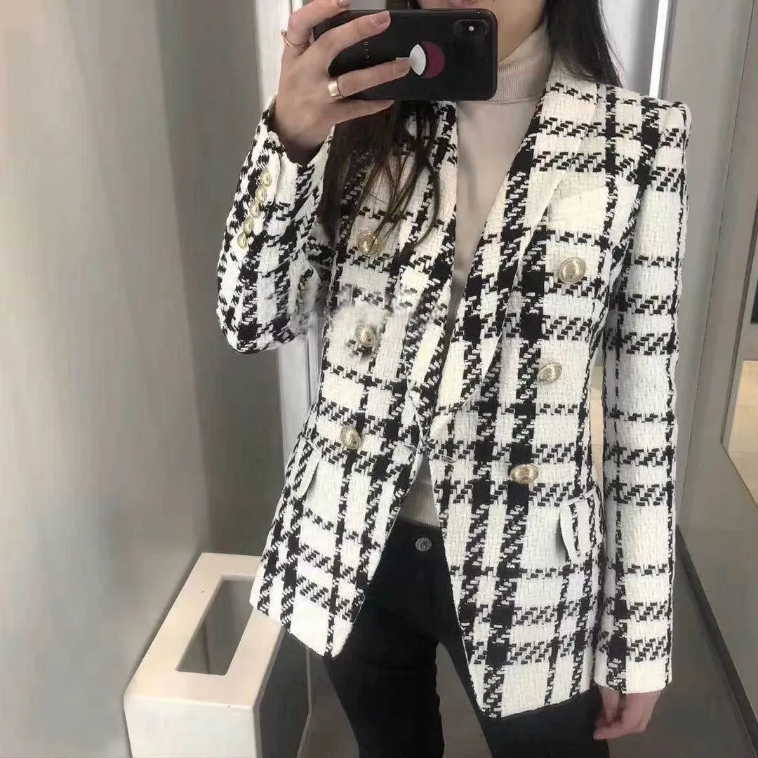 T119 feminino traje blazers maré marca de alta qualidade designer de moda retro tweed série de terno de terno leão leão palhetas slim plus size roupas femininas