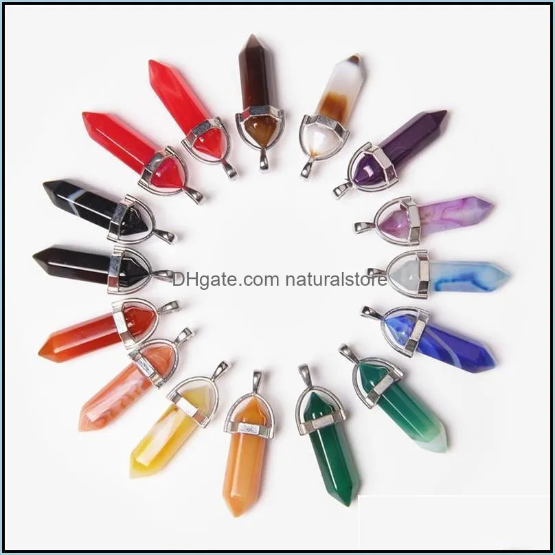 crystals point pendant 30 pieces mix bulk wholesale chakra healing stone pendants for women