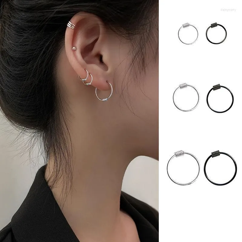 Hoop & Huggie Punk Black Earrings For Women/Men Small Silver Color Circle Ear Bone Aros Tiny Nose Ring Girl Aretes HoopsHoop Dale22