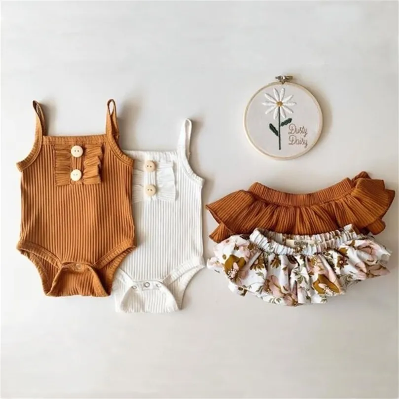 Baby Girls Clothing One Set Summer Cotton Garment Skirt Suit Tops+Bottoms Lace Sleeveless Floral Children's Wear 220425