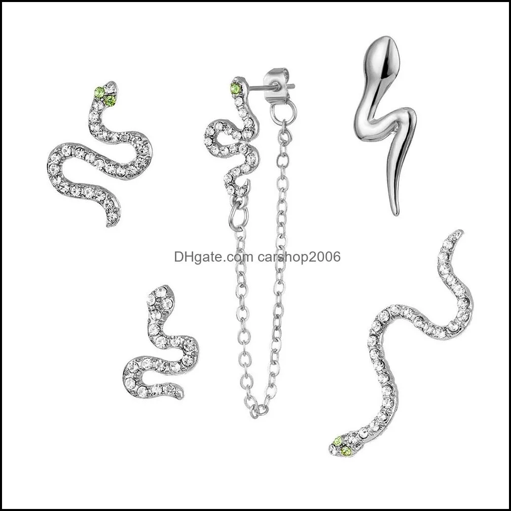 vintage snake crystal tassel chain earrings set 2021 fashion trend punk geometry stud earring women jewelry gift