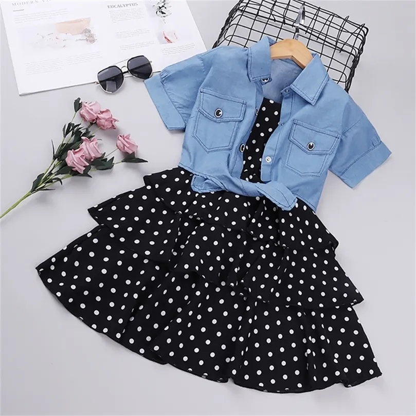 Girls Clothes Sets Summer Kids Clothing For Children Dress Suits Teenagers Dot Sling Girl Outfits Roupa Infantil Menina 4 8 12Y 220425