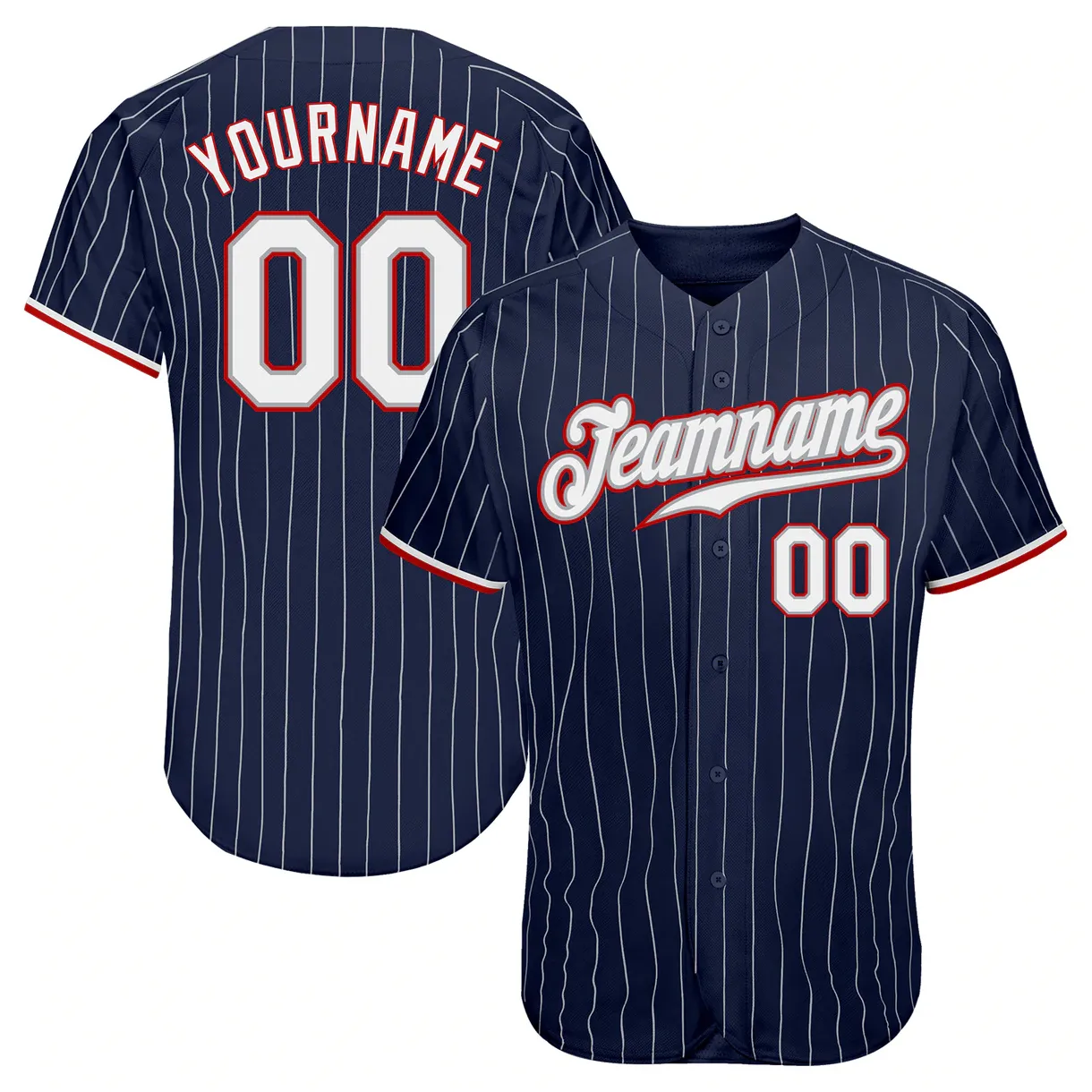 Custom Navy White Pinstripe White-Red Authentic Baseball Jersey